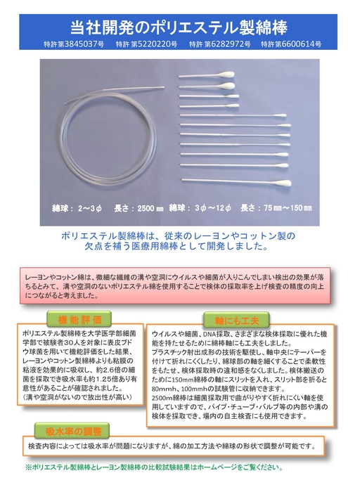 ポリエステル製綿棒と綿球